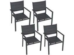 Conjunto 4 Cadeiras Jardim Alumínio Têxtil Com Apoios Braço