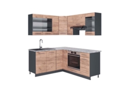 Cozinha de canto Fame-Line, 160 x 190 cm, Mármore PT, Carvalho dourado/antracite, Vicco