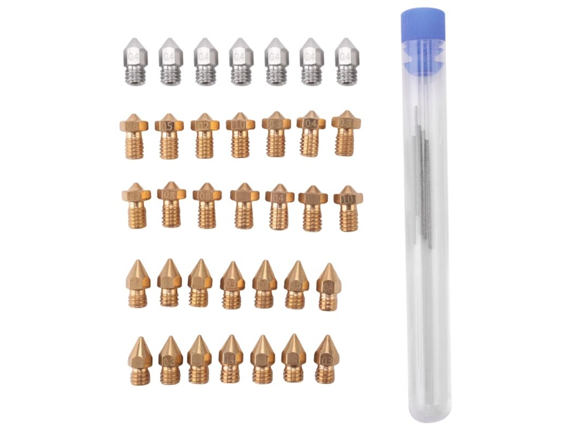 Kit De Bico Para Impressora 3d Mk8 Em Aço Endurecido E Latão Com Agulha De Limpeza Em Vários Tamanhos. Compatível Com Impressoras De 3 Polegadas