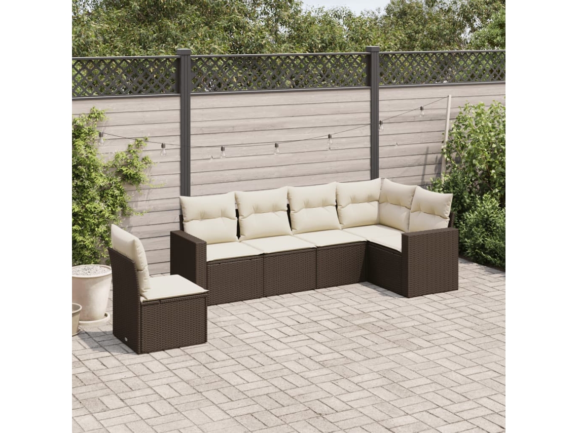 Vidaxl 6 Pcs Conjunto De Sofás Jardim C/ Almofadões Vime Pe Castanho
