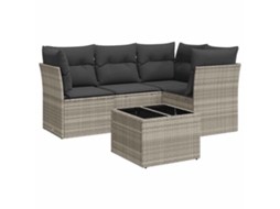 Conjunto de 5 Sofás de Jardim com Almofadões Vime Pe Cinzento Claro MAISON EXCLUSIVE (5 pcs)