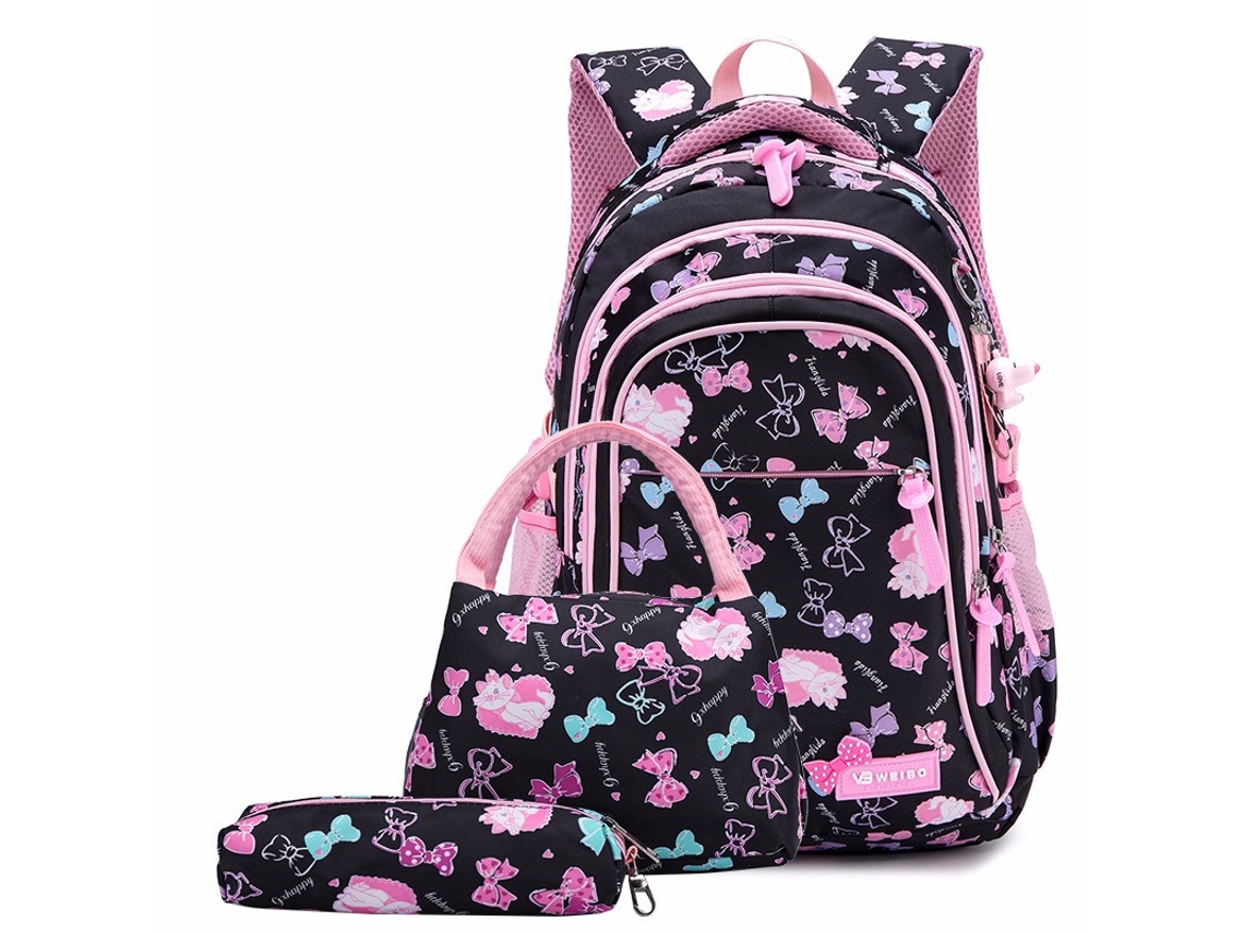 Conjunto Escolar 3 Peças, Feminina, Juvenil, Leve Com Mochila, Estojo E Lancheira