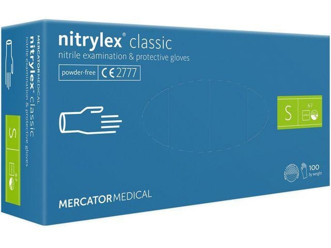 Mercator Nitrylex Classic, Azul, Pacote Com 100 Unidades, Tamanho P