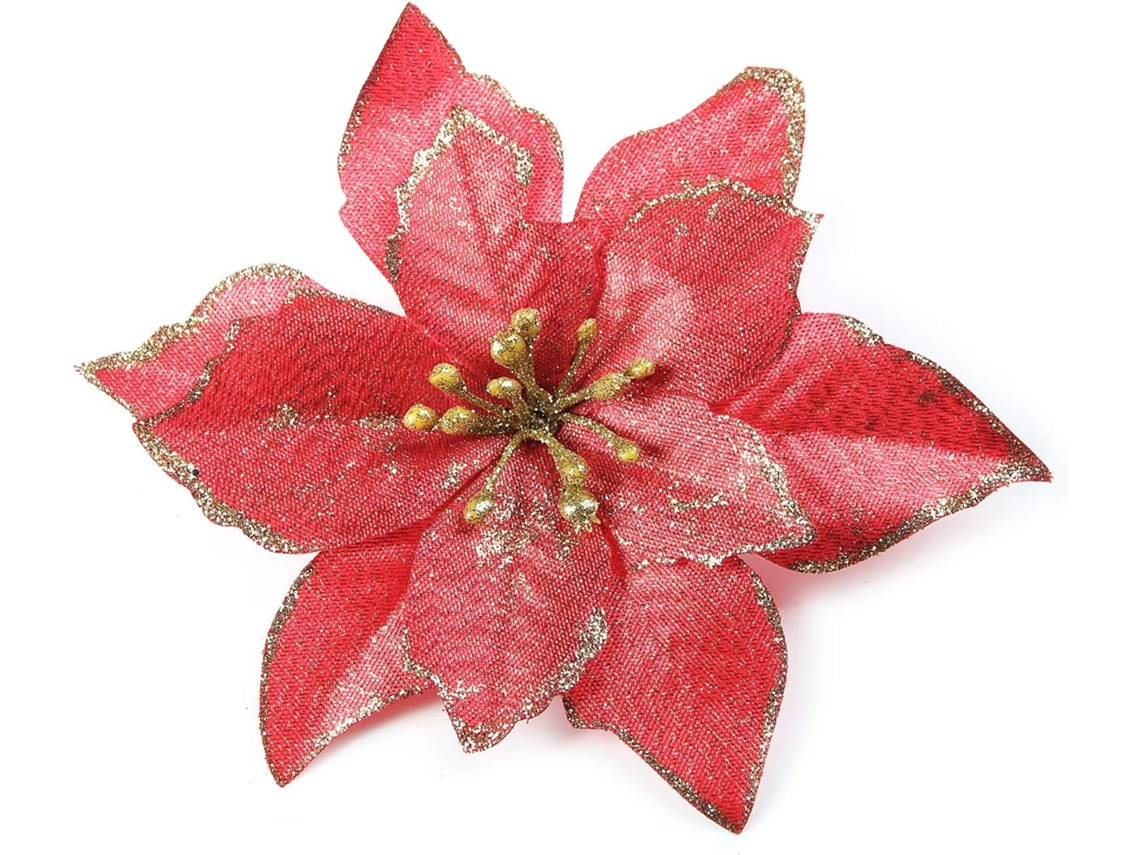 Decorações de Natal Poinsettia Glitter Poinsettia Flowers para Decorações de Árvore de Natal Pacote com 12 Prateado Vermelho