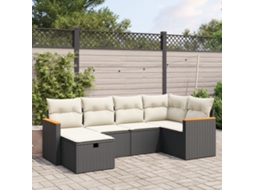 Vidaxl 6 Pcs Conjunto Sofás De Jardim C/ Almofadões Vime Pe Preto