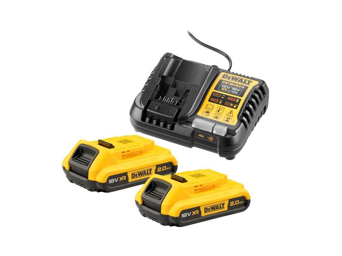 Pacote de Energia DEWALT Xr 2 Baterias 18V 2.0Ah Carregador Universal 12V/18V Dcb1104D2-Qw