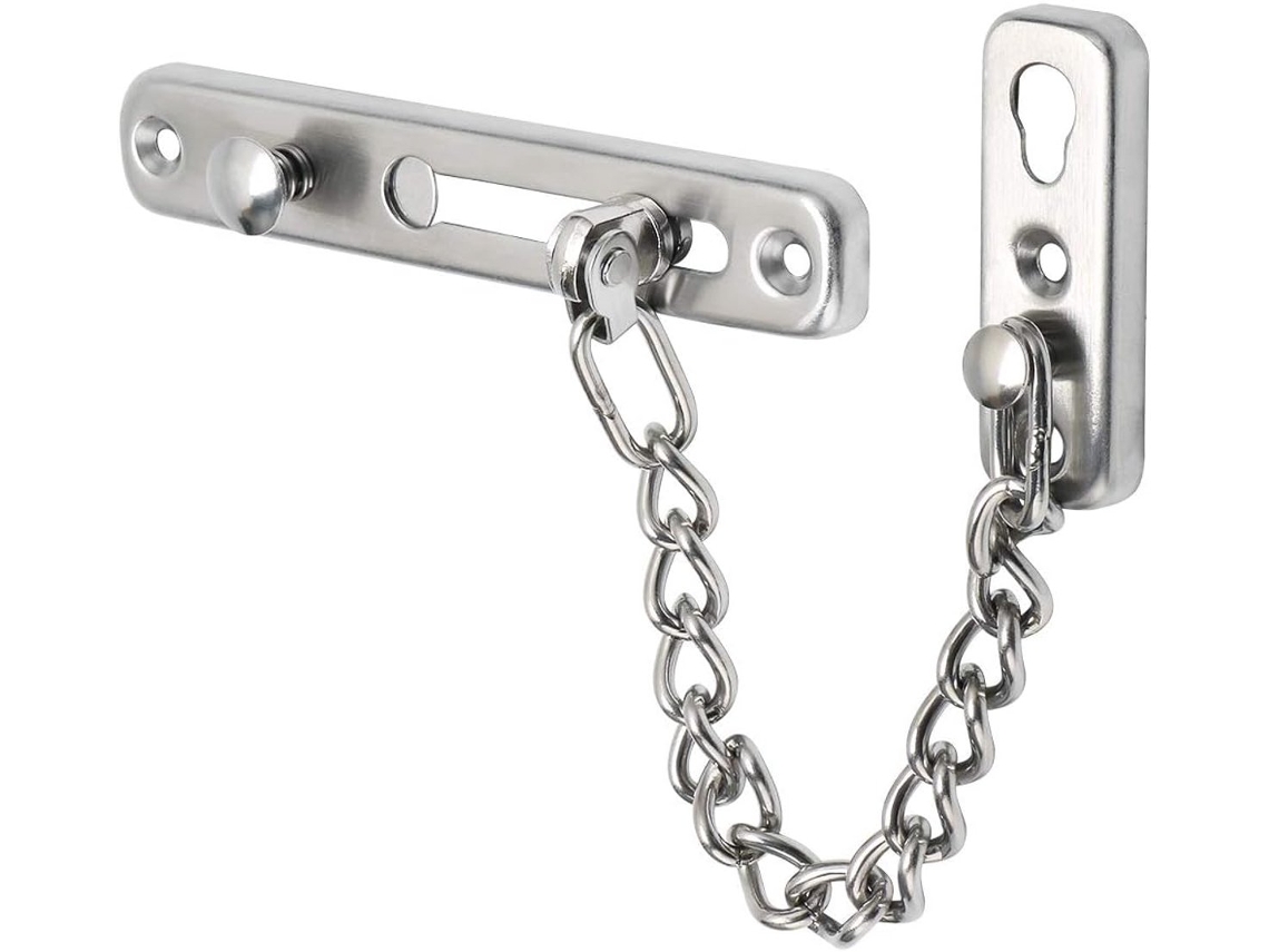Cadeado De Corrente Monobloco - Para Porta Em Aço Inoxidável 304 Com Mola Segurança E Botão Antifurto