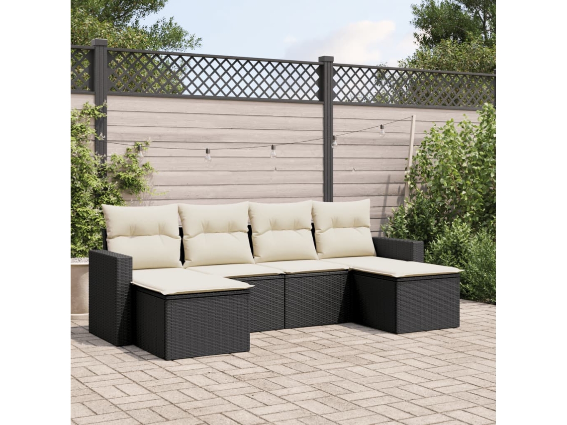 Vidaxl 6 Pcs Conjunto Sofás De Jardim C/ Almofadões Vime Pe Preto