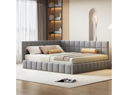 Sofá Cama Polster 160x200 Multifuncional Lattenrost Seda Cinza