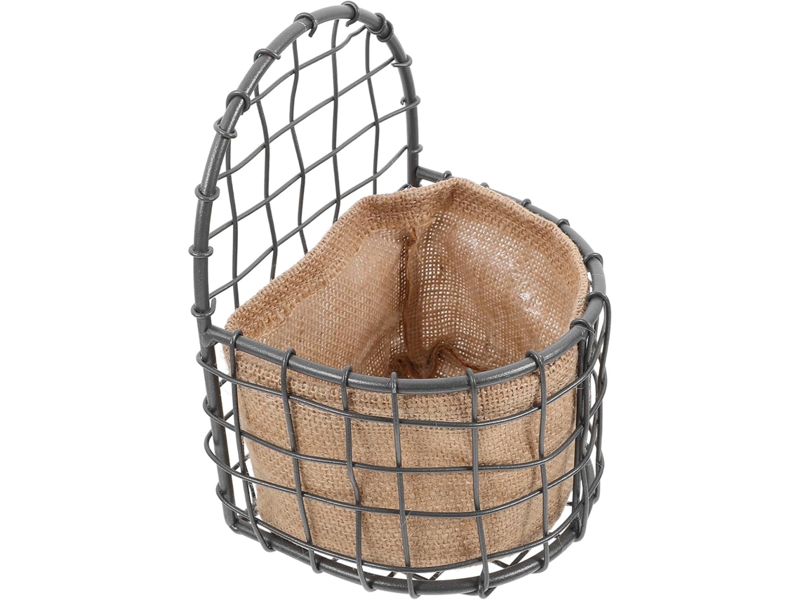 Cesto de Flores Suspenso com Design Que Economiza Espaço, Feito de Tecido de Linho e Ferro. Estilo Campestre Natural CHABERLU