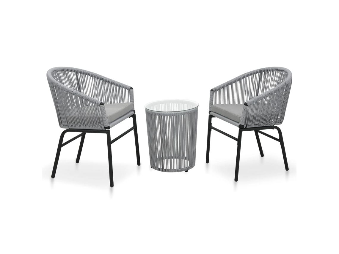 Vidaxl 3 Pcs Conjunto De Bistrô Com Almofadões Vime Pe Cinzento