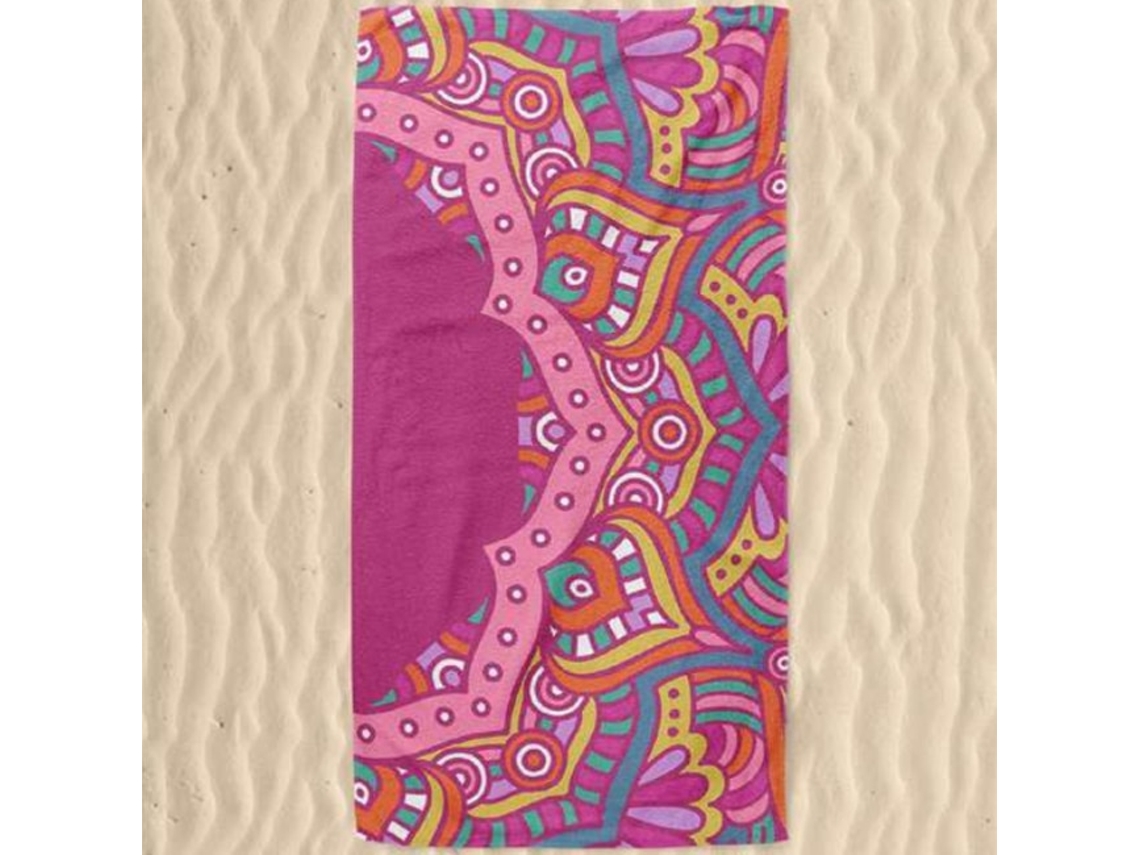 Toalha De Praia Microfibra Meia Mandala Rosa