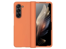 Compre Capa Protetora Para Samsung Galaxy Z Fold6 5g Com Textura De Pele E Proteção De Dobradiça Laranja