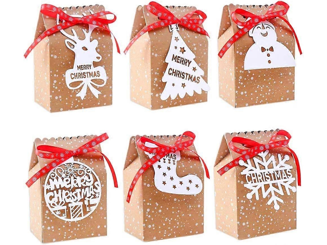 24 Caixas De Presentes De Natal De Papel Kraft Para Doces E Biscoitos