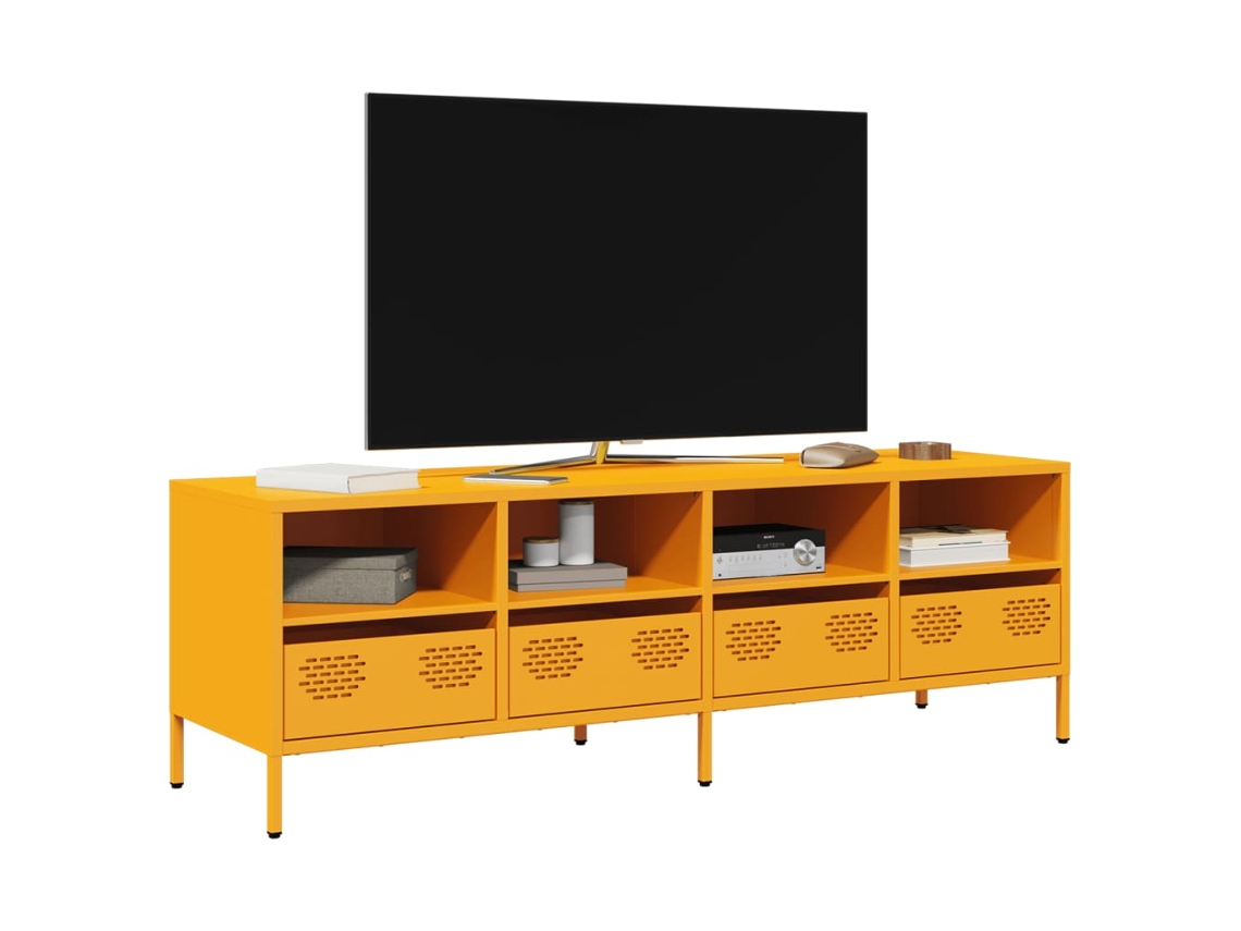 Móvel De Tv 135x39x43,5 Cm Aço Laminado A Frio Amarelo Mostarda Dkd Home Decor