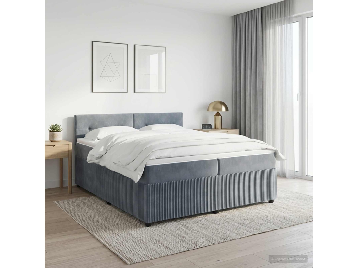 Vidaxl Cama Box Spring Com Colchão Cinzento-escuro 200 X 200 Cm Veludo