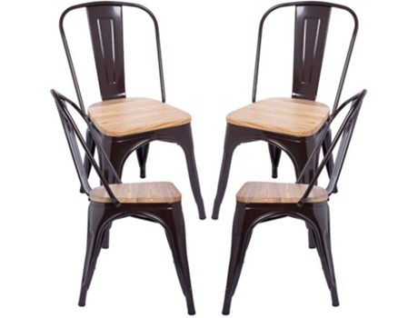 Pack 4 Cadeiras  Torix (Castanho - 46 x 85 x 46 cm - Aço Reforçado - Madeira)