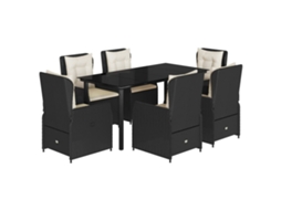 Conjunto de 7 Jantar para Jardim com Almofadões Vime Pe Preto MAISON EXCLUSIVE