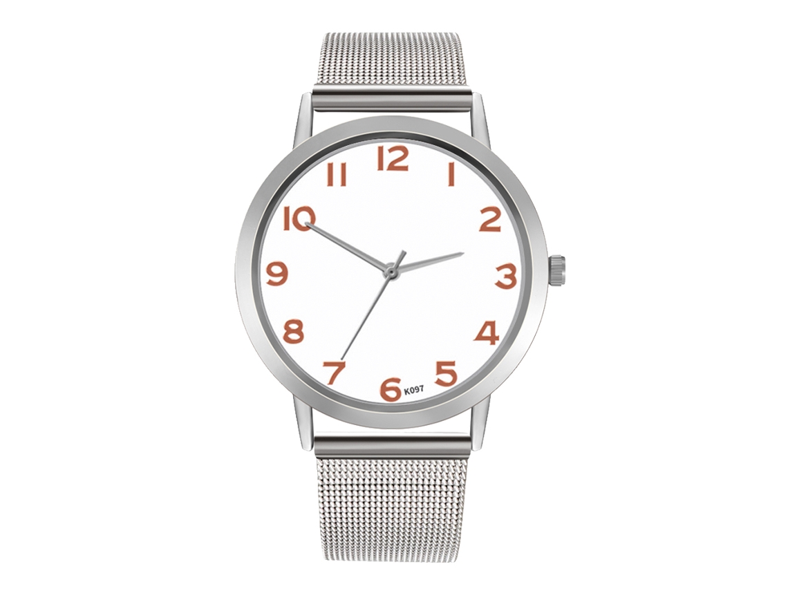 Relógio Analógico de Pulso com Pulseira de Malha Quartzo Estilo Elegante Simples (prata+branco)