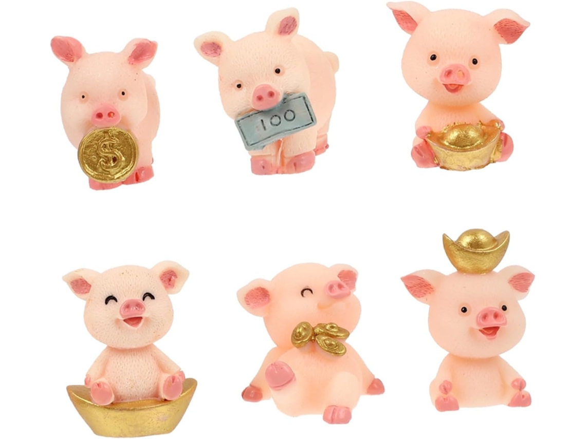Kit de 6 Estatuetas de Porcos, Acessórios Decorativos para Casa Ou Escritório. Resina de Alta Qualidade. Estilo Nórdico CHABERLU