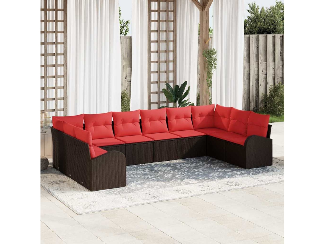 Vidaxl Conjunto De Sofá De Jardim 10 Unid. Marrom E Vermelho Vime Pe