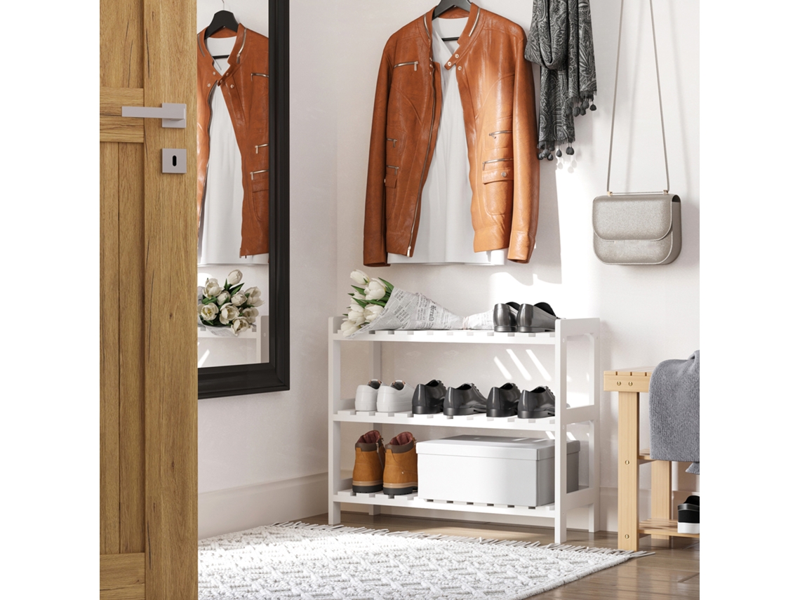 Sapateira Madeira de 3 Níveis para Até 9 Pares Sapatos P/ Entrada Corredor Dormitório 70x26x57.5cm Branco