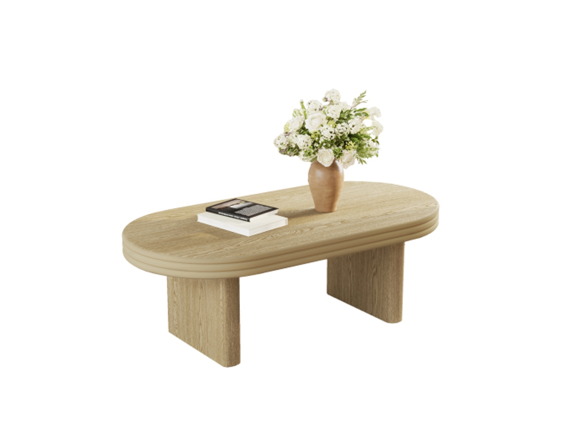 Mesa De Café Oval 60x120x41.5cm Madeira Natural Mid Century Ziwei Store