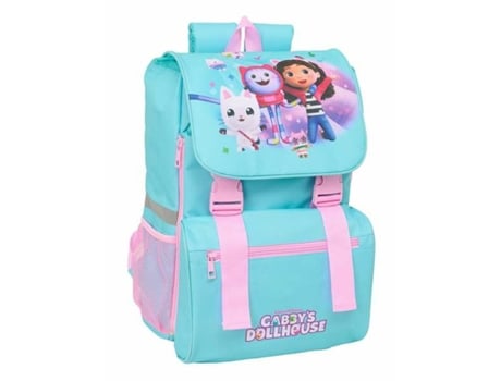 Mochila Escolar Gabbys Dollhouse, Azul e Rosa, 18,5 x 41 x 15 cm