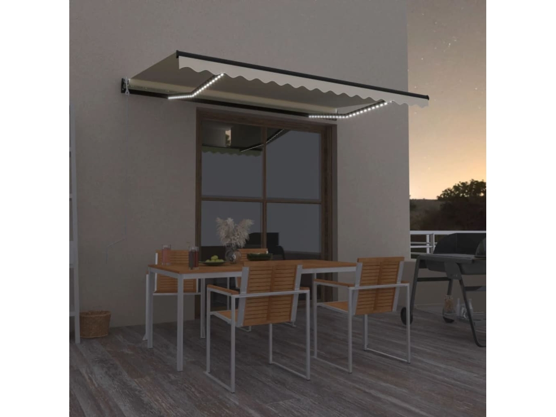 Vidaxl Toldo Automático Com Led E Sensor De Vento 450x300 Cm Creme