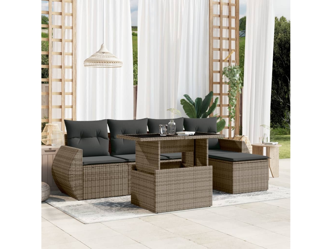 Vidaxl 6 Pcs Conjunto Sofás de Jardim com Almofadões Vime Cinzento