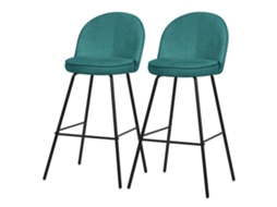 2x Bancos De Bar Ml-design Turquesa Escuro 75cm Estofamento Em Tecido E Estrutura Metálica