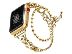 Bracelete para Apple Watch 42/41/40/38mm Liga de Zinco com Corrente de Contas de Círculo Duplo Dourada XIAOMOYU