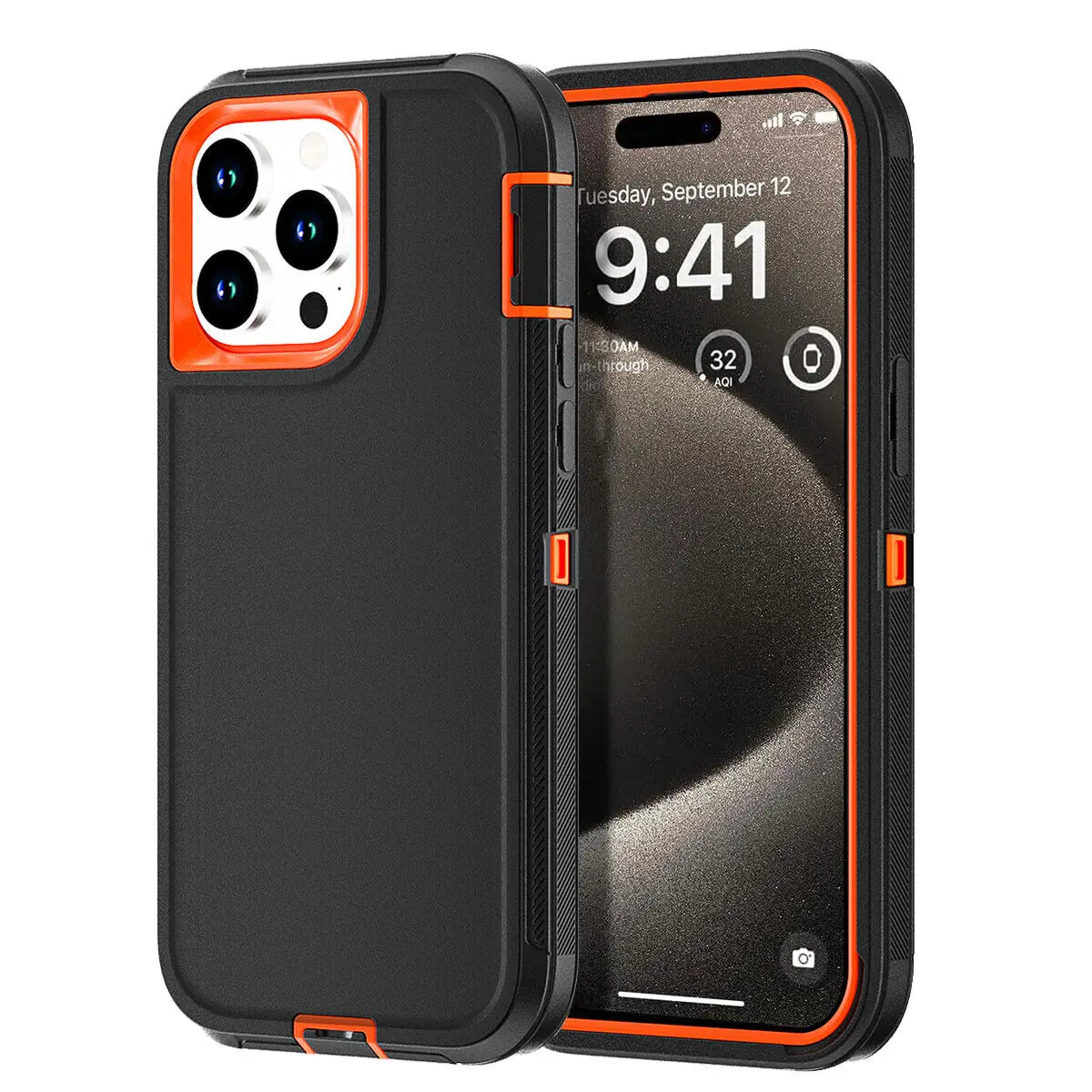 (preto E Laranja, Iphone 12) Capa Rígida, Resistente A Quedas E Impactos, Compatível Com Carregamento Sem Fio