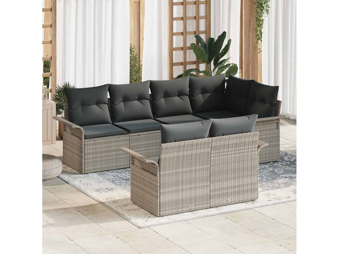 Vidaxl Conjunto De Sofá De Jardim 7 Unid. Cinzento-claro Vime Pe