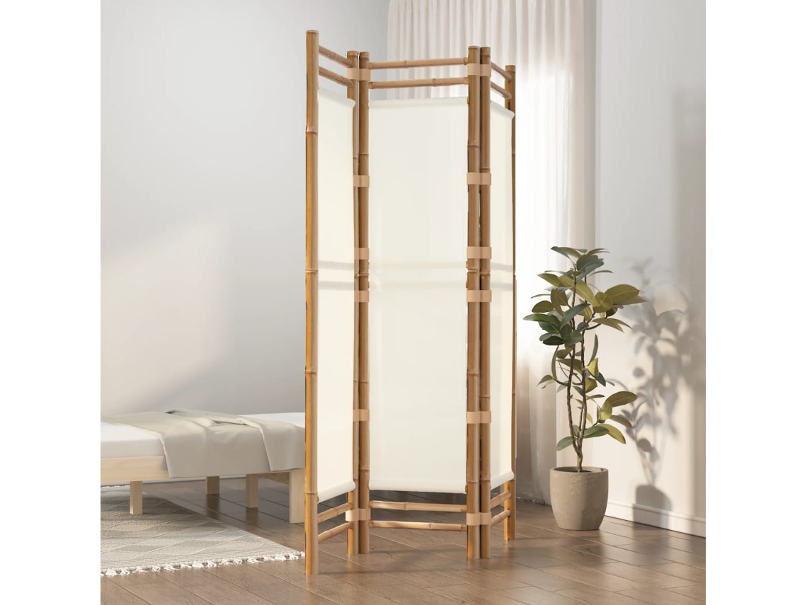 Vidaxl Divisória/biombo Com 3 Painéis Dobráveis 120 Cm Bambu E Lona