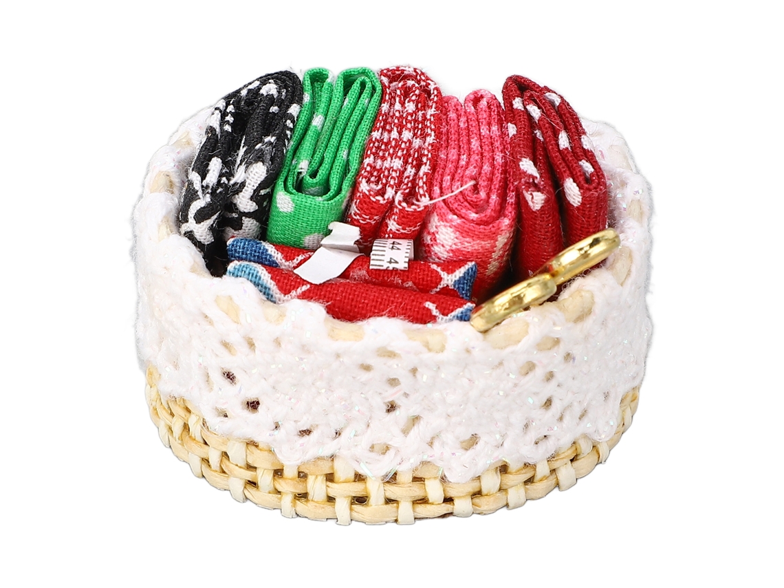 Kit De Costura Em Miniatura Para Casa De Boneca Com Cesta E Acessórios