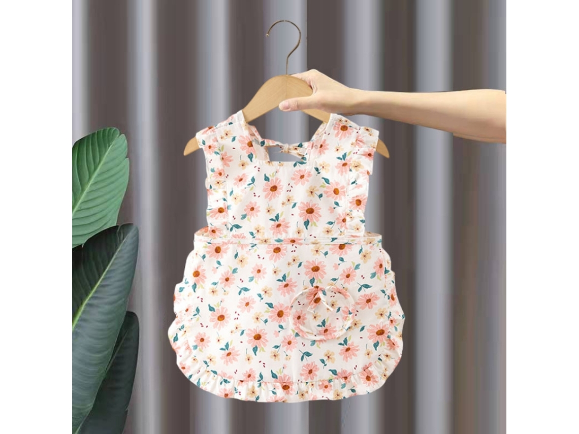 Babadores Infantis Sem Mangas de Verão Floridos Comendo Roupas Reversíveis, Estilo: Girassol Rosa Tamanho: 110 XIAOMOYU