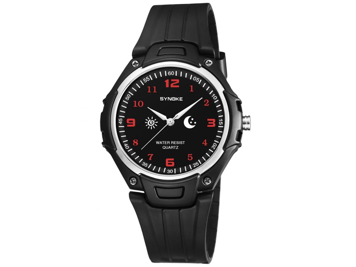 Reloj De Pulsera Analógico De Cuarzo Impermeable Redondo Fashion Synoke (negro Rojo)