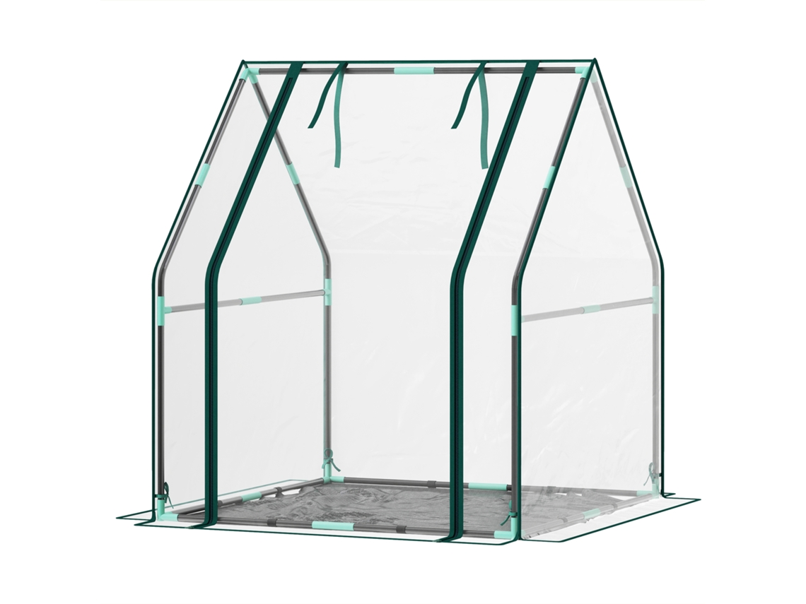 Estufa Pequena Transparente Porta Com Fecho De Correr Base Tecido Pe Impermeável E Estrutura Aço 90x90x105 Cm