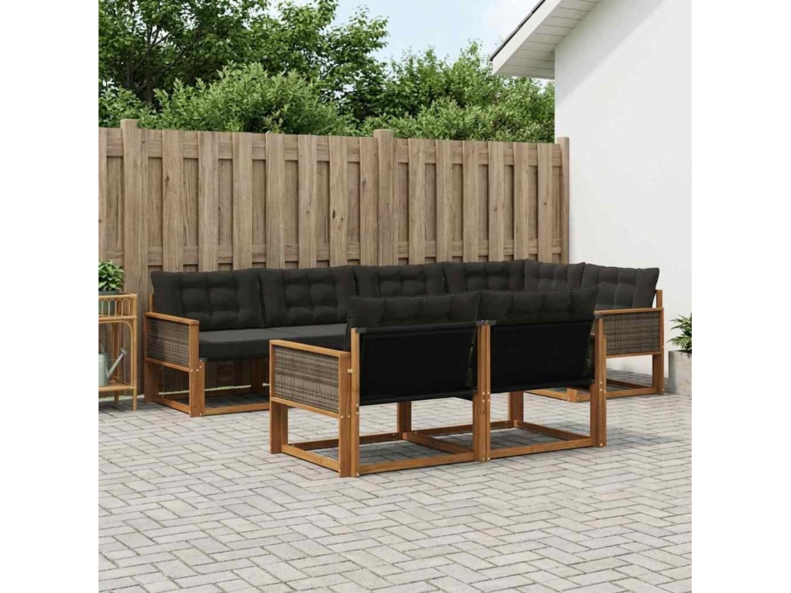 Vidaxl Conjunto De Sofás Para Exterior 7 Unid. Natural E Preto