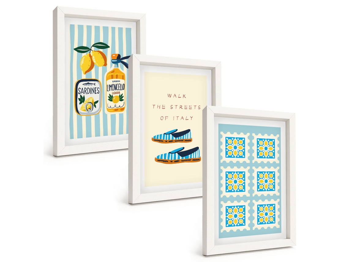 Pinturas Murais Modernas Elementos De Frutas Cultura Italiana Moldura Branca Fotos Para O Escritório Espelharte (3 Peças 20x30 Cm)