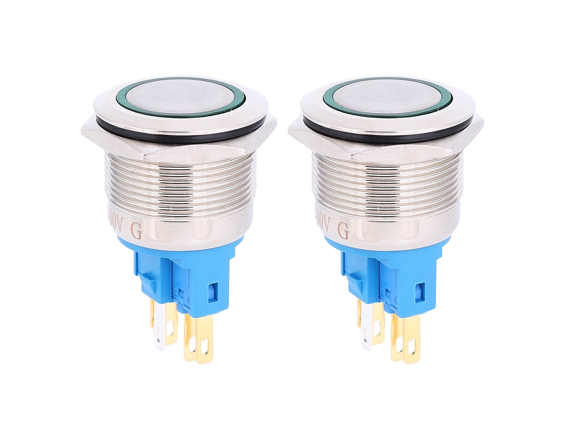Peças Botão De Reset Aço Inoxidável 22mm 6 Pinos Interruptor Push Button Ac220v Verde