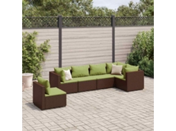 6 Pcs Conj. Lounge Jardim C/ Almofadões 6 Pcs Vime Pe Marrom Dkd Home Decor
