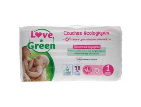 Fraldas Hipoalergênicas 44 Tamanho 1 2-5 kg LOVE & GREEN