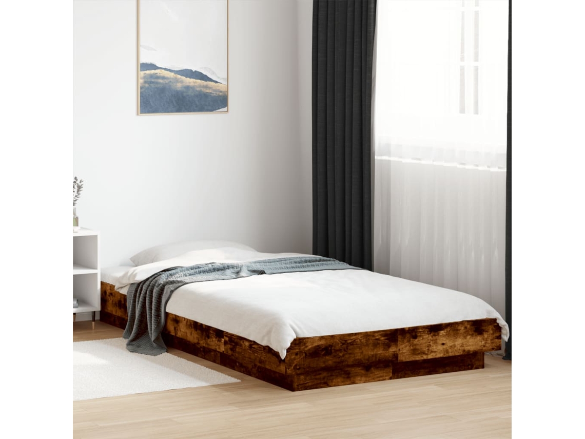 Vidaxl Estrutura Cama C/ Luzes Led Derivados Madeira Carvalho Fumado