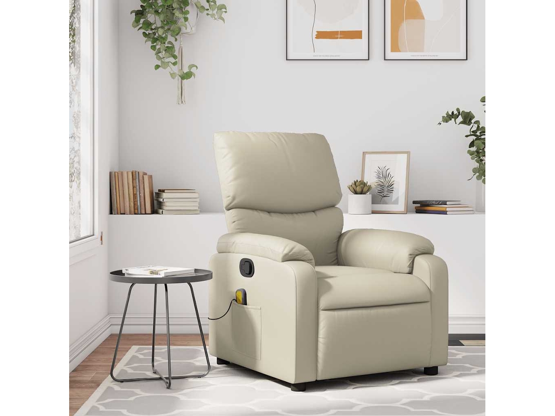 Vidaxl Poltrona De Massagem Reclinável Em Couro Sintético Creme
