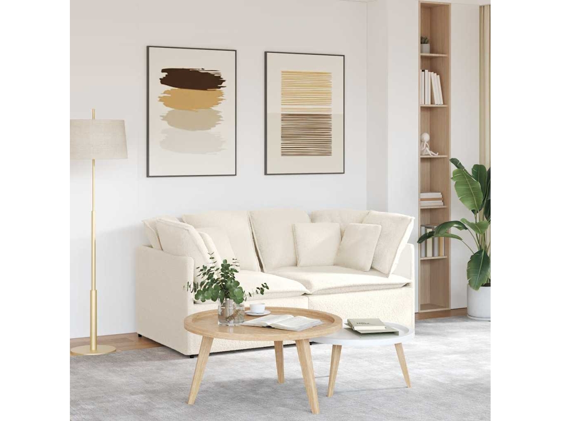 Vidaxl Sofá Modular Com Almofadas Tecido Tipo Lã Encaracolado Creme