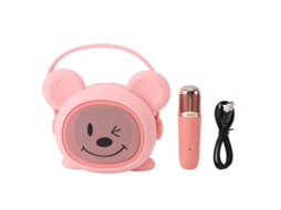 Ats set de Microfone e Alto falante para Crianças, Karaokê Portátil com Batseria, Brinquedo de Cantar Infantil na Forma de Ratso Rosa