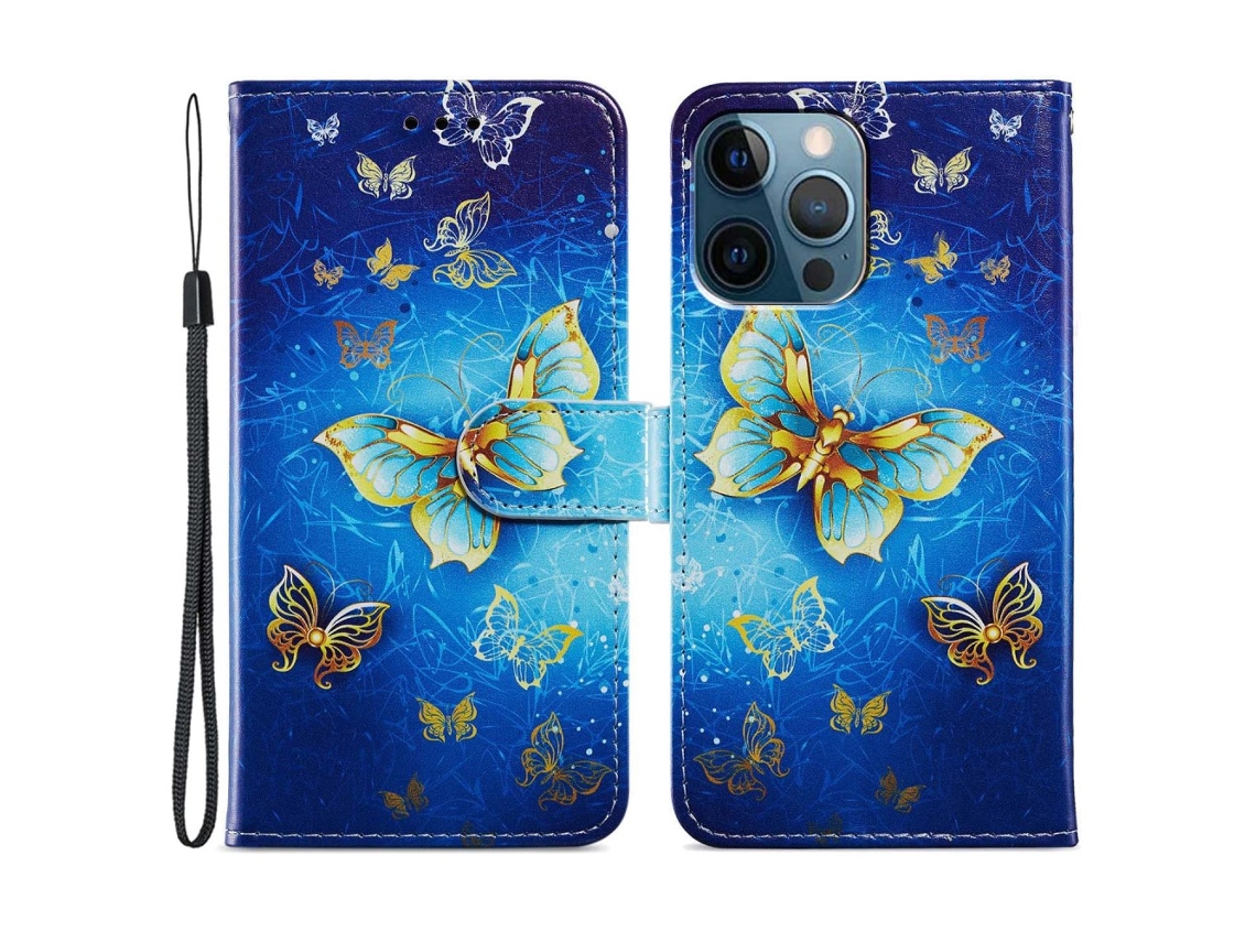 Capa Pega Borboleta Para Iphone 15 Pro Max Pele Sintética Dourado