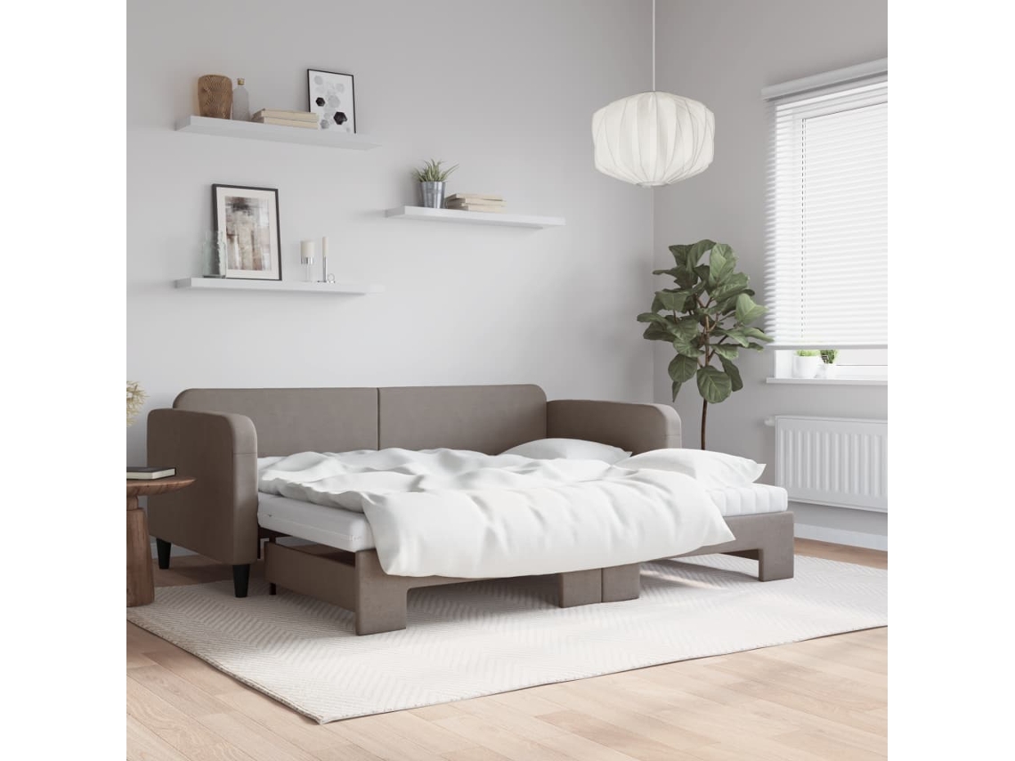 Vidaxl Sofá-cama C/ Gavetão/colchões 90x200cm Tecido Cinza-acastanhado